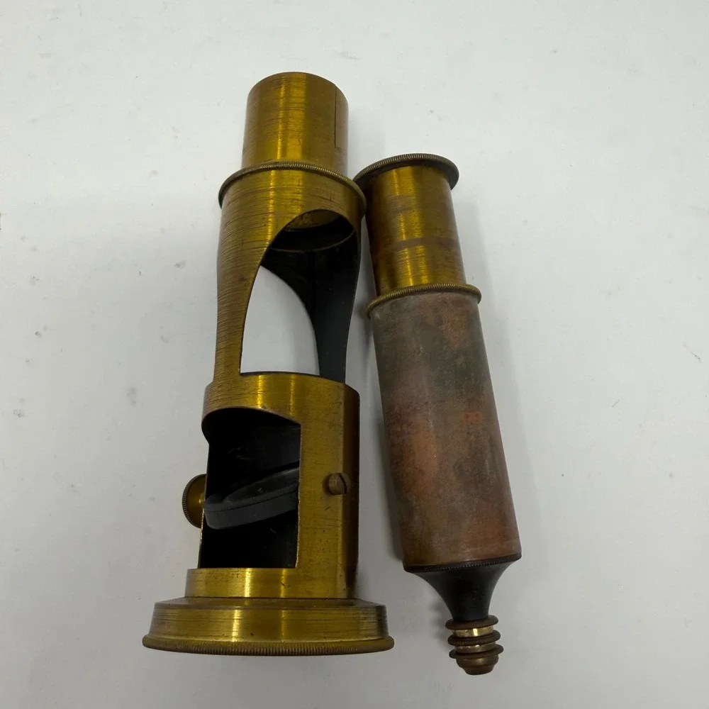 Antique Brass Drum Microscope Victorian Field Scientific Instrument Aged Patina